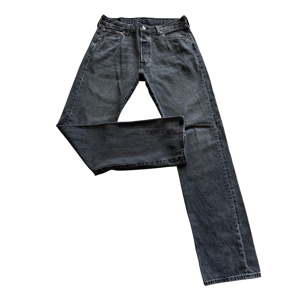 Hemmed Levi's - Jeans - Mens 34x32 Faded Black Button Fly Denim 501 Straight Leg